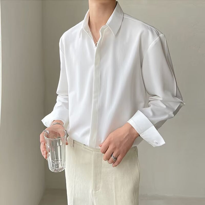 Camisa Formal para Hombre de Ajuste Slim con Manga Larga, Detalle Fruncido Oculto y Tejido Elástico para Máxima Comodidad