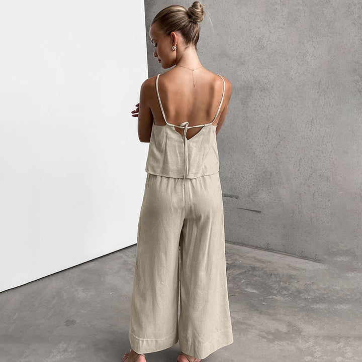 Elegante set da donna in cotone melange: top svasato senza maniche e pantaloni in jersey per un look elegante da tutti i giorni.