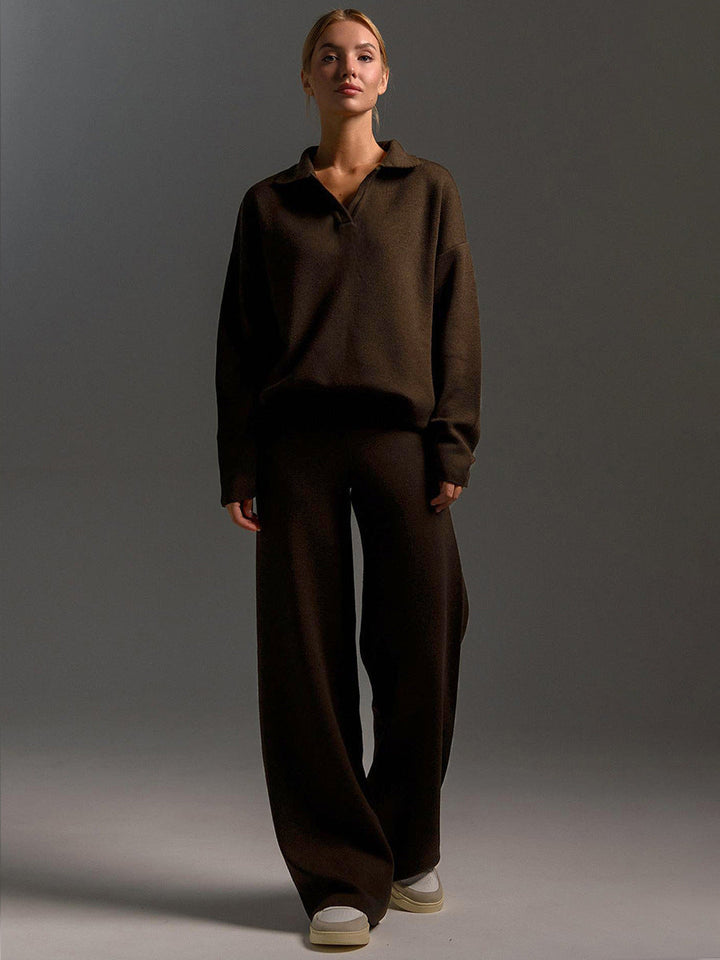 Esclusivo set di maglia invernale con elegante dolcevita e comodi pantaloni a gamba larga