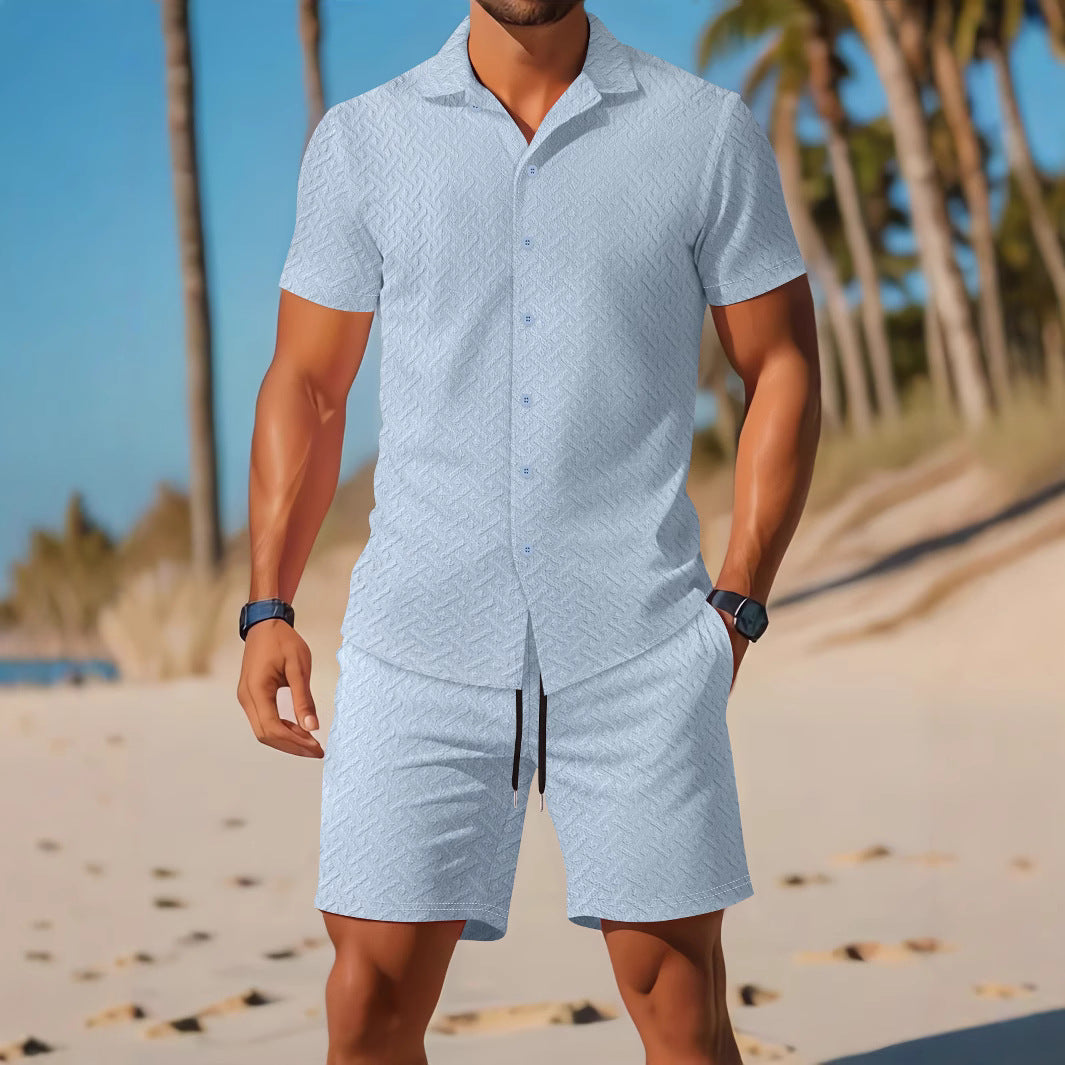 Set di T-shirt e pantaloncini Coupe Slim da uomo con motivo a rilievo - Abbigliamento casual e traspirante di qualità superiore