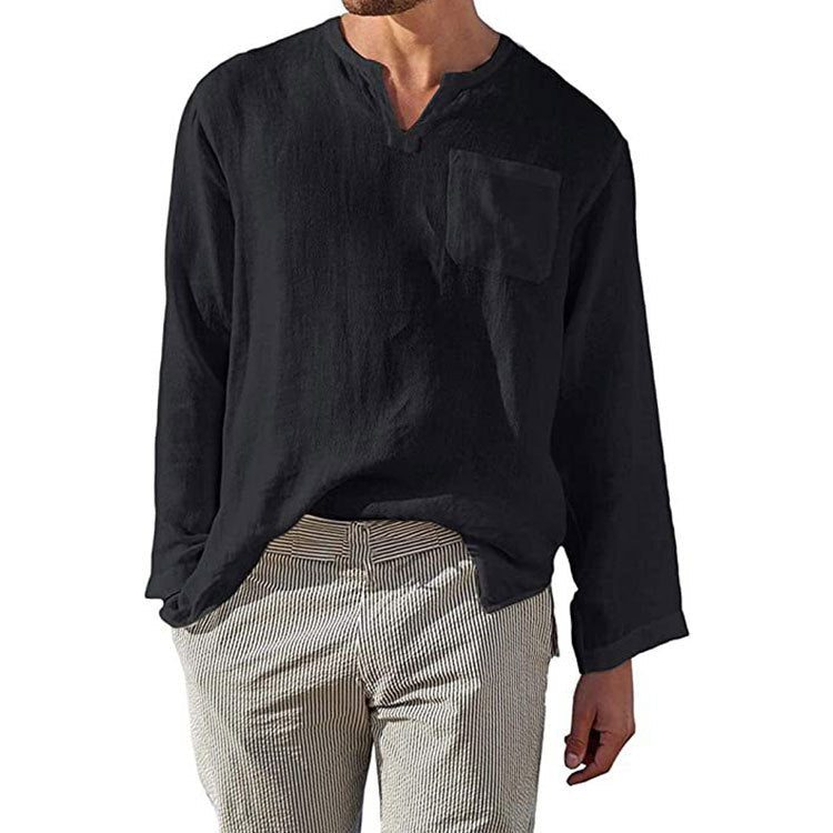 Camicia Uomo a Manica Lunga in Lino e Cotone - Taglio Relaxed e Colletto a Banda per uno Stile Casual Eccellente