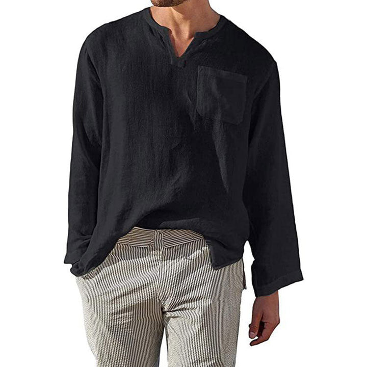 Camicia Uomo a Manica Lunga in Lino e Cotone - Taglio Relaxed e Colletto a Banda per uno Stile Casual Eccellente