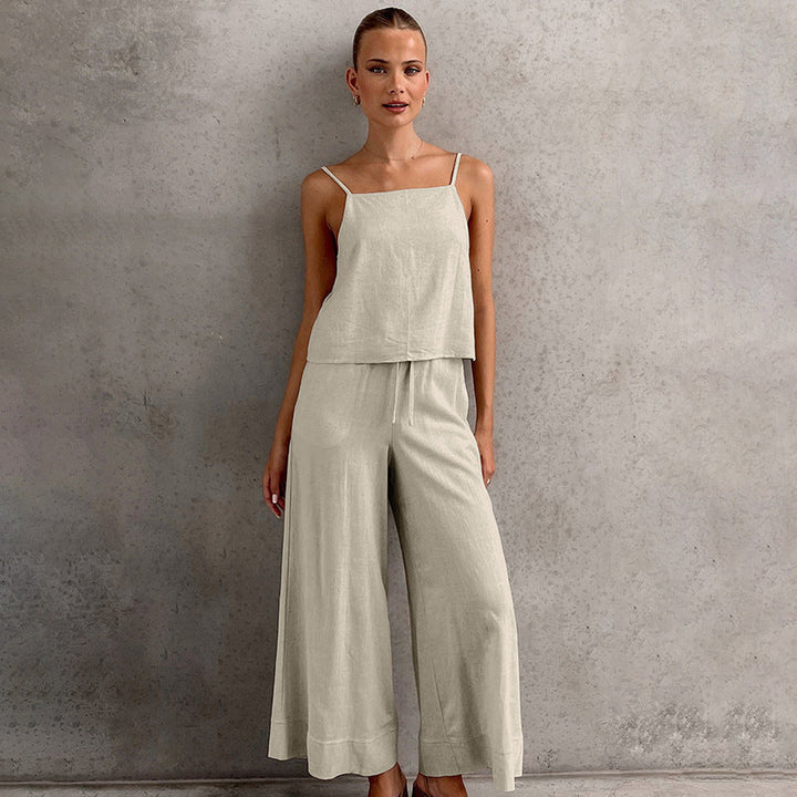 Elegante set da donna in cotone melange: top svasato senza maniche e pantaloni in jersey per un look elegante da tutti i giorni.