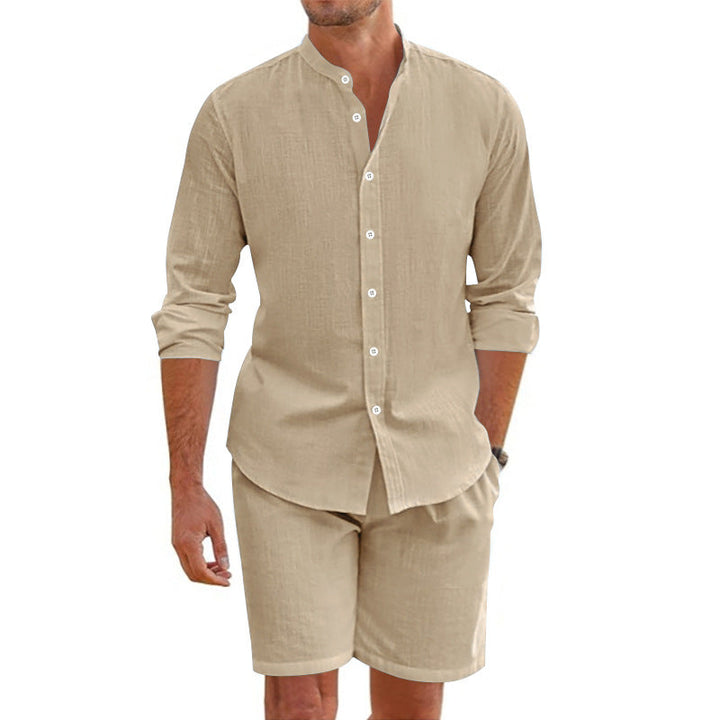 Completo casual a due pezzi per uomo in misto lino - camicie con stivali e pantaloncini corti per un look rilassato