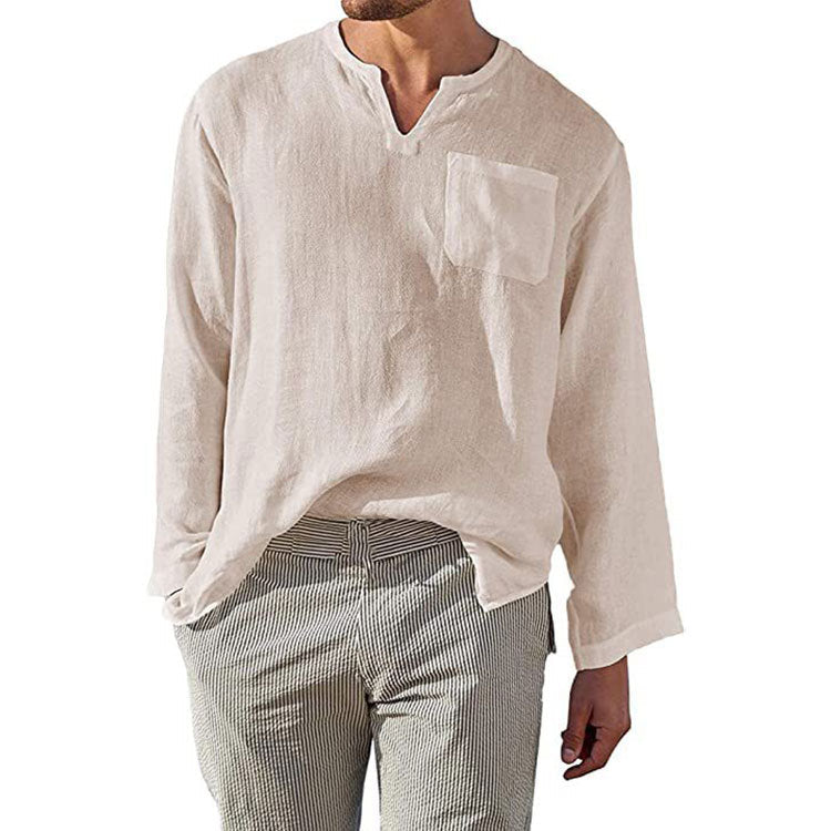 Camicia Uomo a Manica Lunga in Lino e Cotone - Taglio Relaxed e Colletto a Banda per uno Stile Casual Eccellente