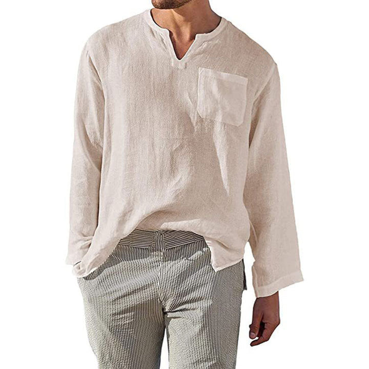 Camicia Uomo a Manica Lunga in Lino e Cotone - Taglio Relaxed e Colletto a Banda per uno Stile Casual Eccellente