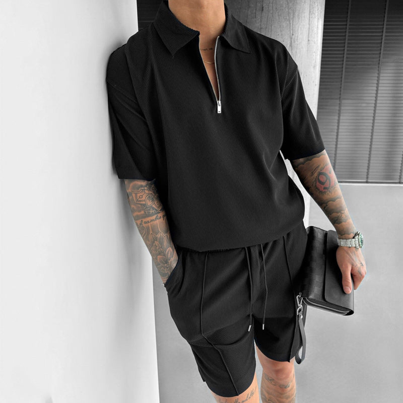 Completo di polo e pantaloni corti per uomo - Massimo comfort ed eleganza - Cappuccio con crema e cintura con cordone - Algodón trasparente per i tuoi giorni di attività