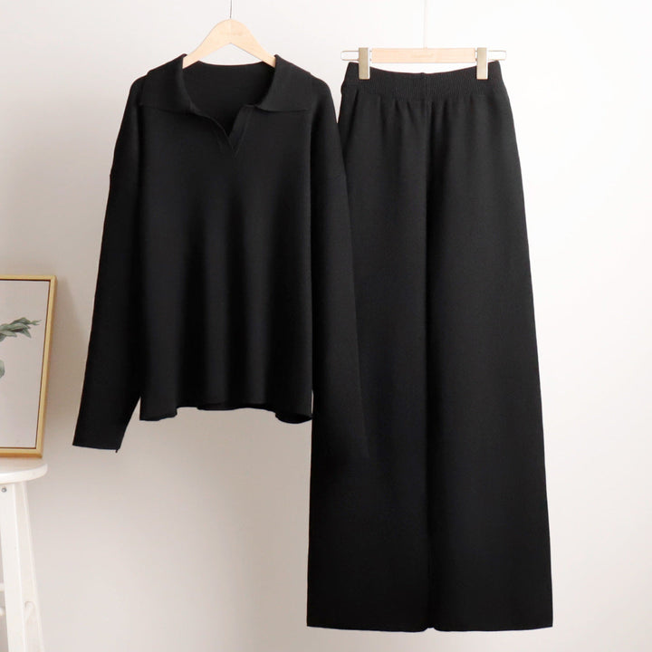 Esclusivo set di maglia invernale con elegante dolcevita e comodi pantaloni a gamba larga