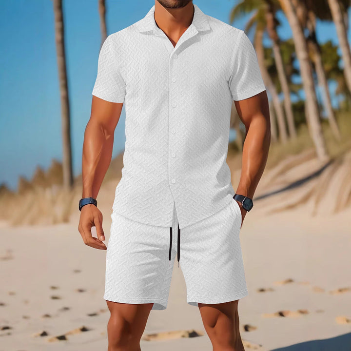 Set di T-shirt e pantaloncini Coupe Slim da uomo con motivo a rilievo - Abbigliamento casual e traspirante di qualità superiore
