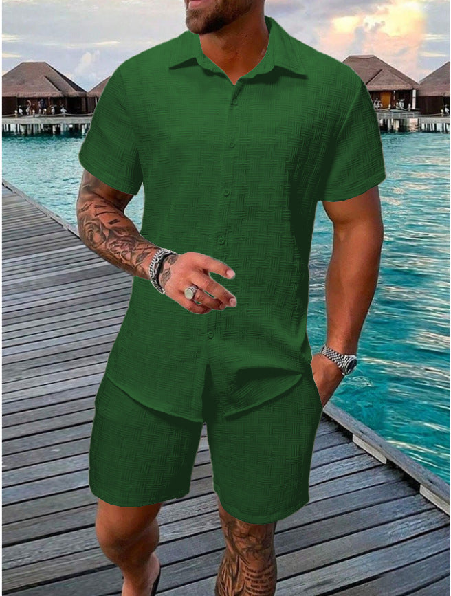 Confortevole set da uomo a due pezzi in cotone naturale con texture jacquard alla moda per uno stile casual