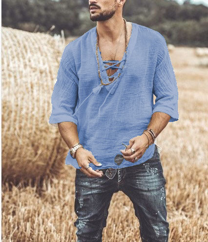 T-shirt Coupe Relaxée da uomo con scollo a V, maniche a 3/4, leggera e traspirante