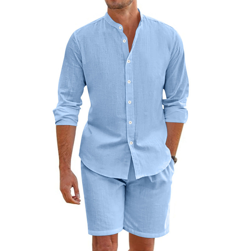Completo casual a due pezzi per uomo in misto lino - camicie con stivali e pantaloncini corti per un look rilassato