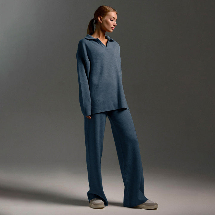 Esclusivo set di maglia invernale con elegante dolcevita e comodi pantaloni a gamba larga