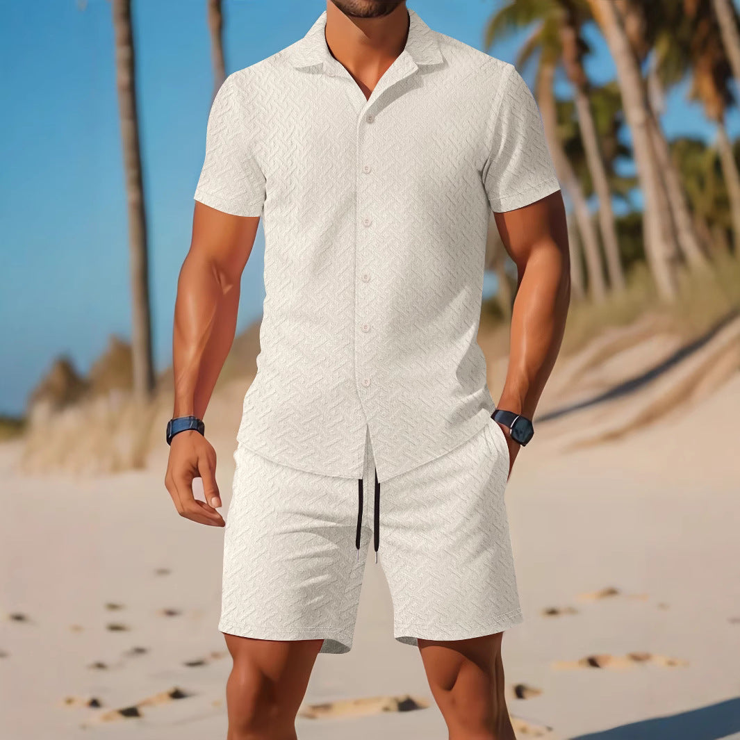Set di T-shirt e pantaloncini Coupe Slim da uomo con motivo a rilievo - Abbigliamento casual e traspirante di qualità superiore