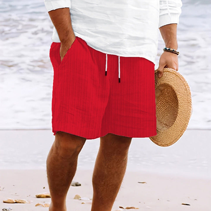 Pantaloncini affusolati da uomo in cotone e lino con coulisse regolabile e numerose pratiche tasche
