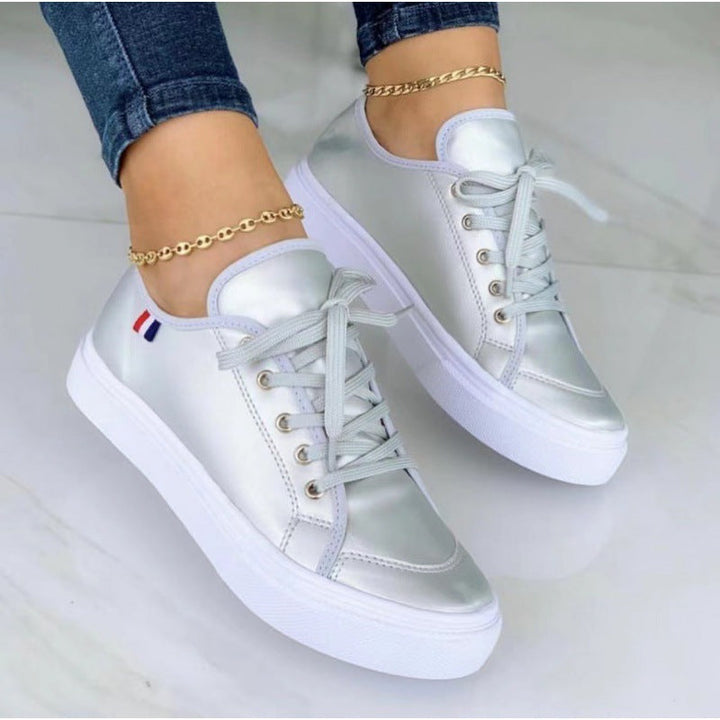 Scarpe casual da donna con chiusura a strappo, rivestimento in legno e finiture lucide - Comfort per tutto il giorno