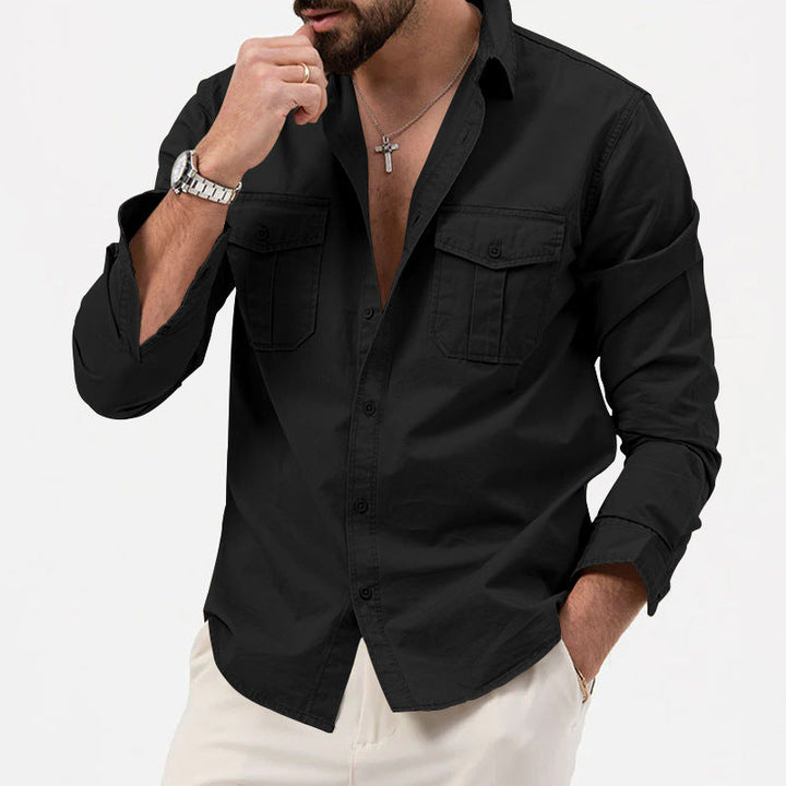 Camicia da Uomo a Maniche Lunghe in Cotone Misto - Design Regolare con Bottoni e Tasche Frontali per uno Stile Casual ed Elegante