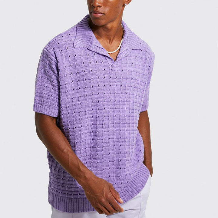 Elegante polo da uomo in maglia - comoda vestibilità ampia, elegante scollatura a punta, maniche corte e misto cotone traspirante per il massimo del comfort