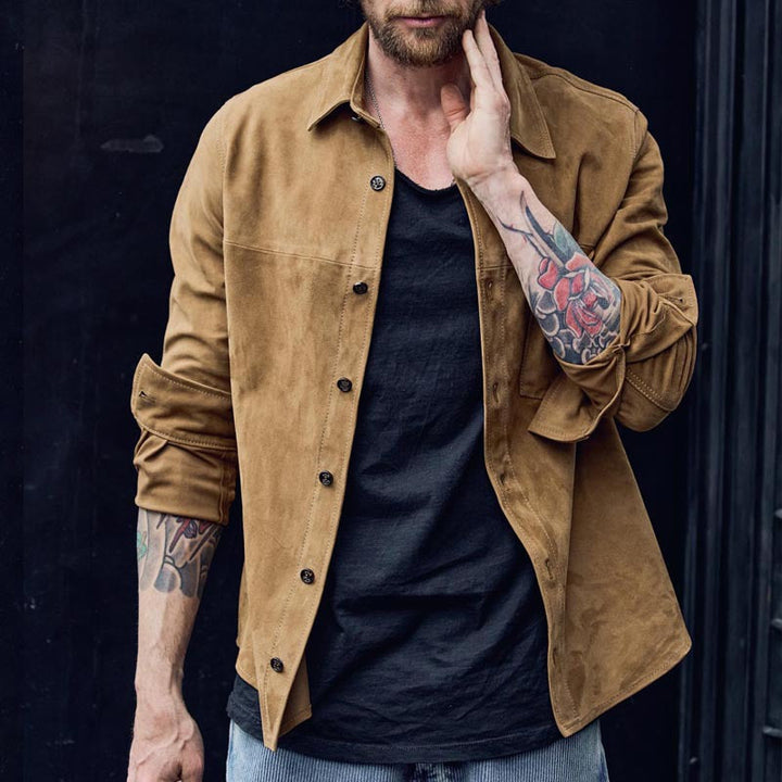 Camisa Casual para Hombres en Algodón Cepillado - Comfort y Estilo Retro en Manga Larga con Ajuste Relajado