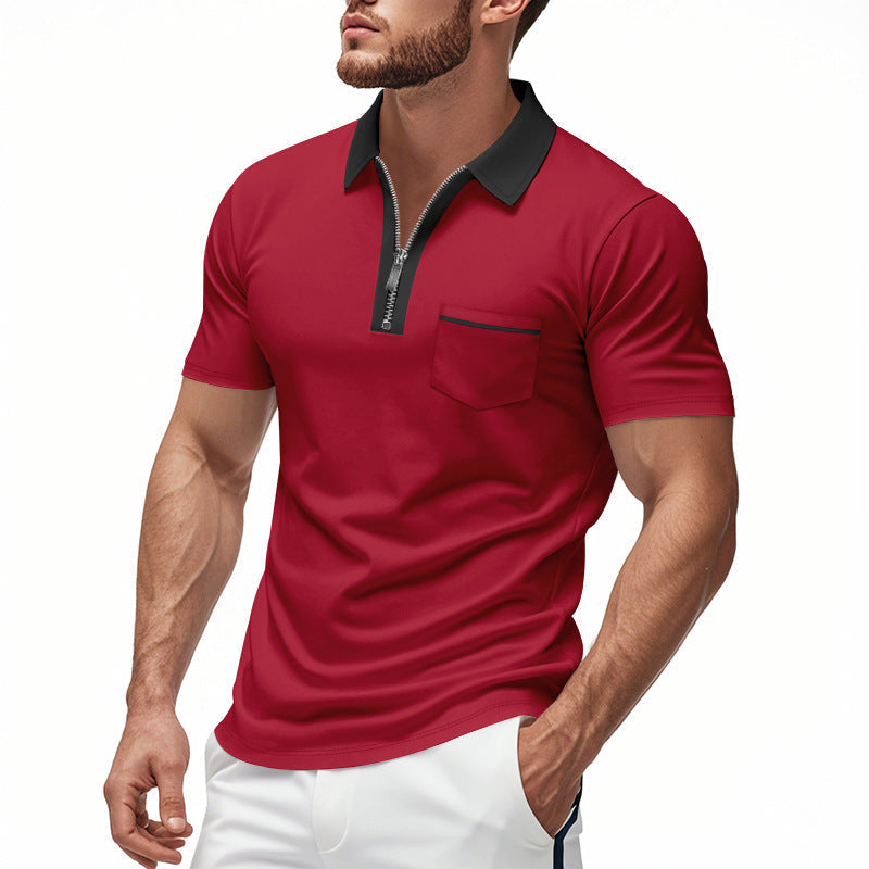 Męska koszulka polo Slim Fit z zamkiem błyskawicznym i kieszenią na piersi – modna i wygodna odzież codzienna z miękkiej mieszanki bawełny