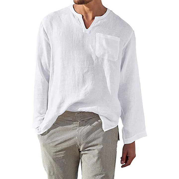 Camicia Uomo a Manica Lunga in Lino e Cotone - Taglio Relaxed e Colletto a Banda per uno Stile Casual Eccellente