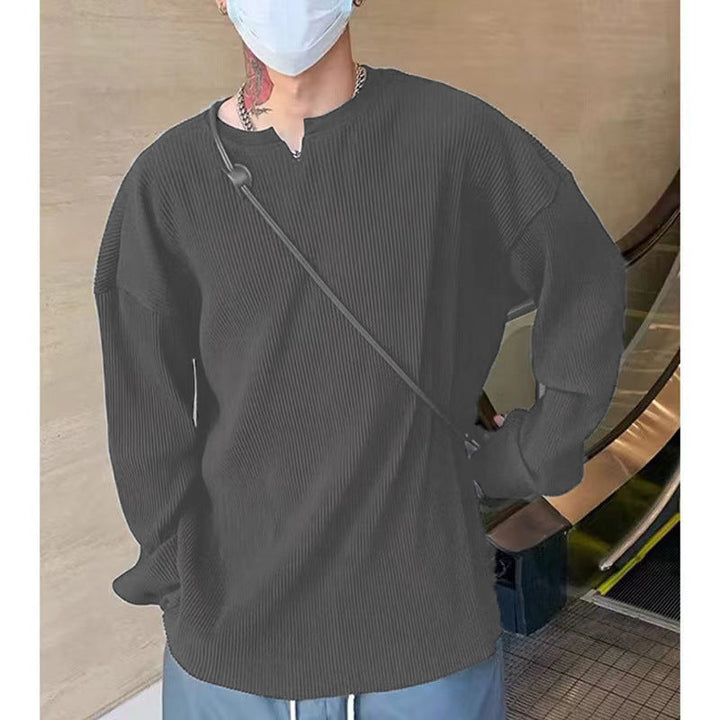 Comoda T-shirt da uomo a maniche lunghe con scollo a costine - strato base con vestibilità ampia