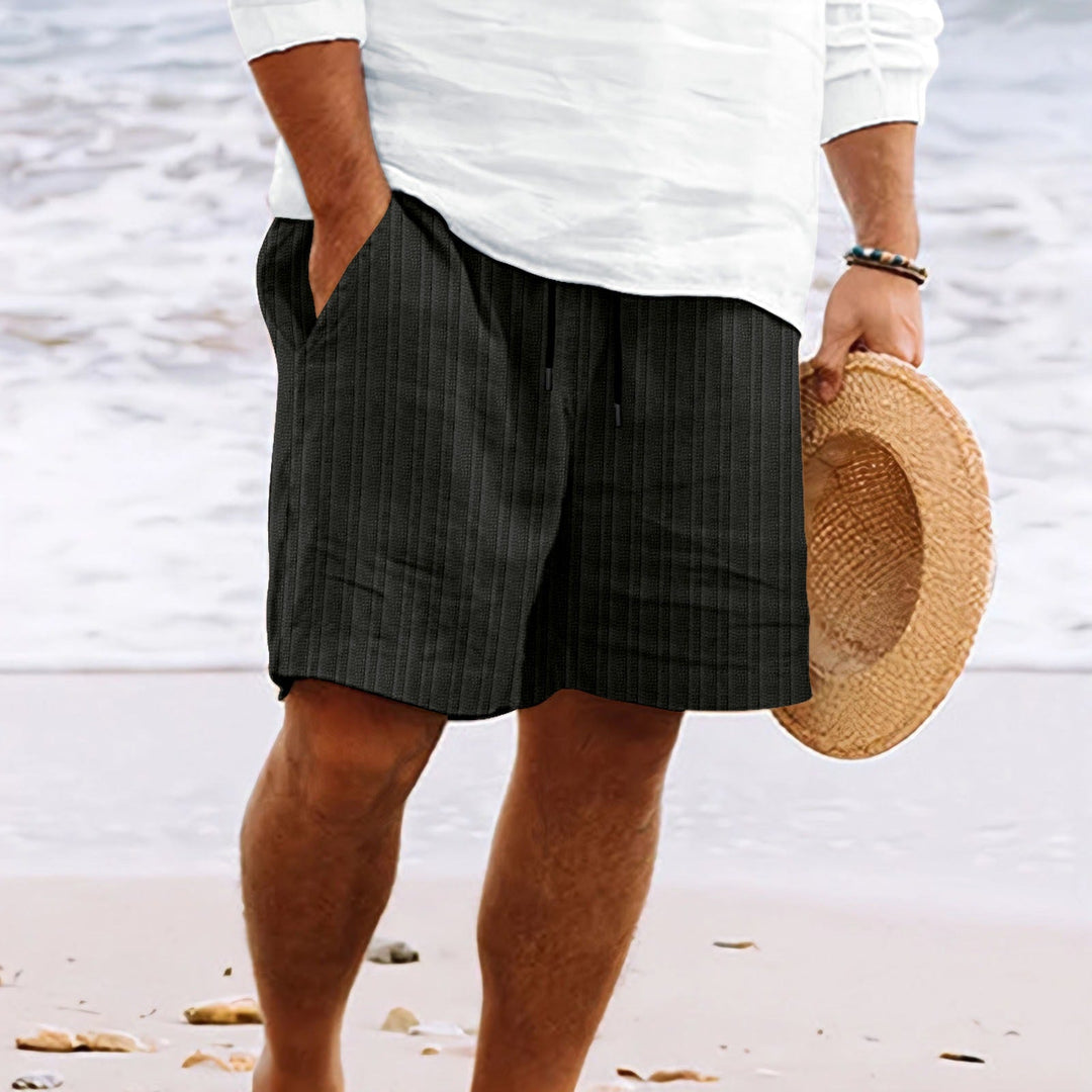 Pantaloncini affusolati da uomo in cotone e lino con coulisse regolabile e numerose pratiche tasche