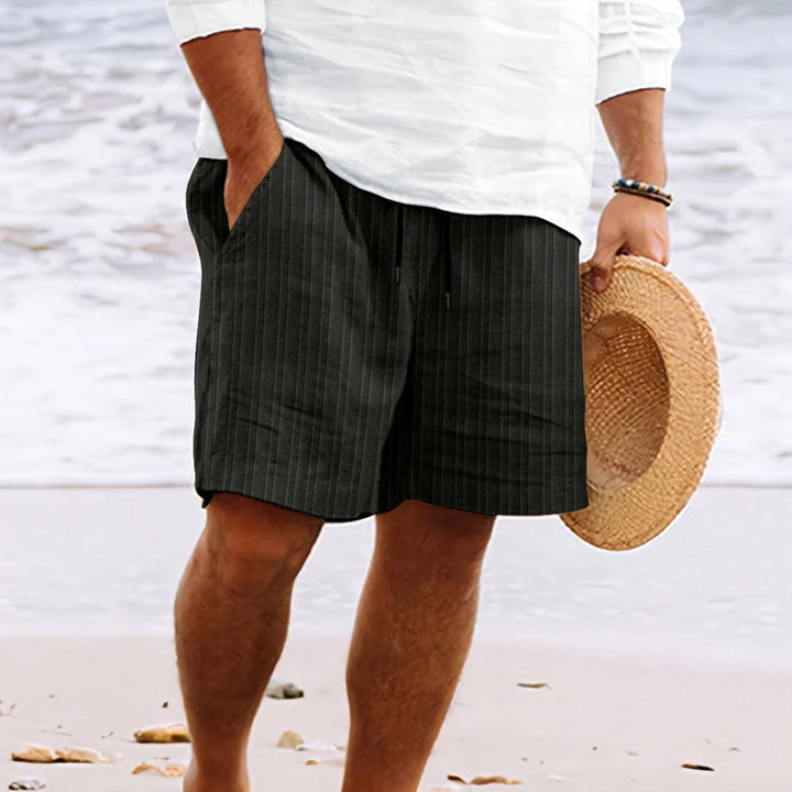 Pantaloncini affusolati da uomo in cotone e lino con coulisse regolabile e numerose pratiche tasche