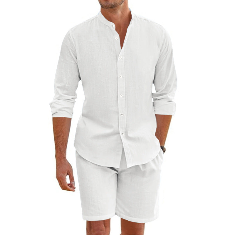 Completo casual a due pezzi per uomo in misto lino - camicie con stivali e pantaloncini corti per un look rilassato
