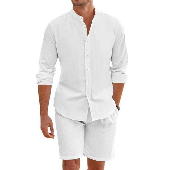 Completo casual a due pezzi per uomo in misto lino - camicie con stivali e pantaloncini corti per un look rilassato