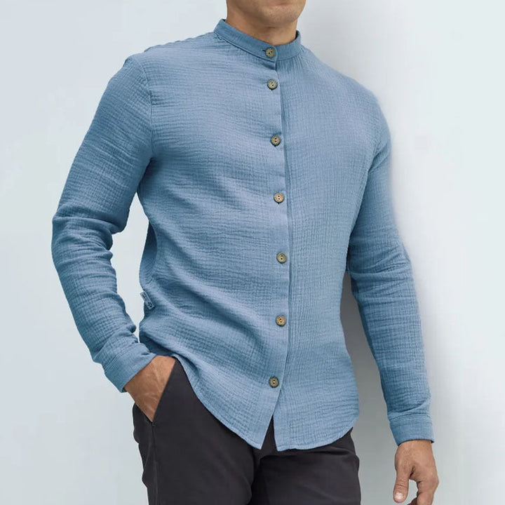 Gilet da uomo in morbido cotone con collo alla mandarina e maniche lunghe - vestibilità comoda ed elegante