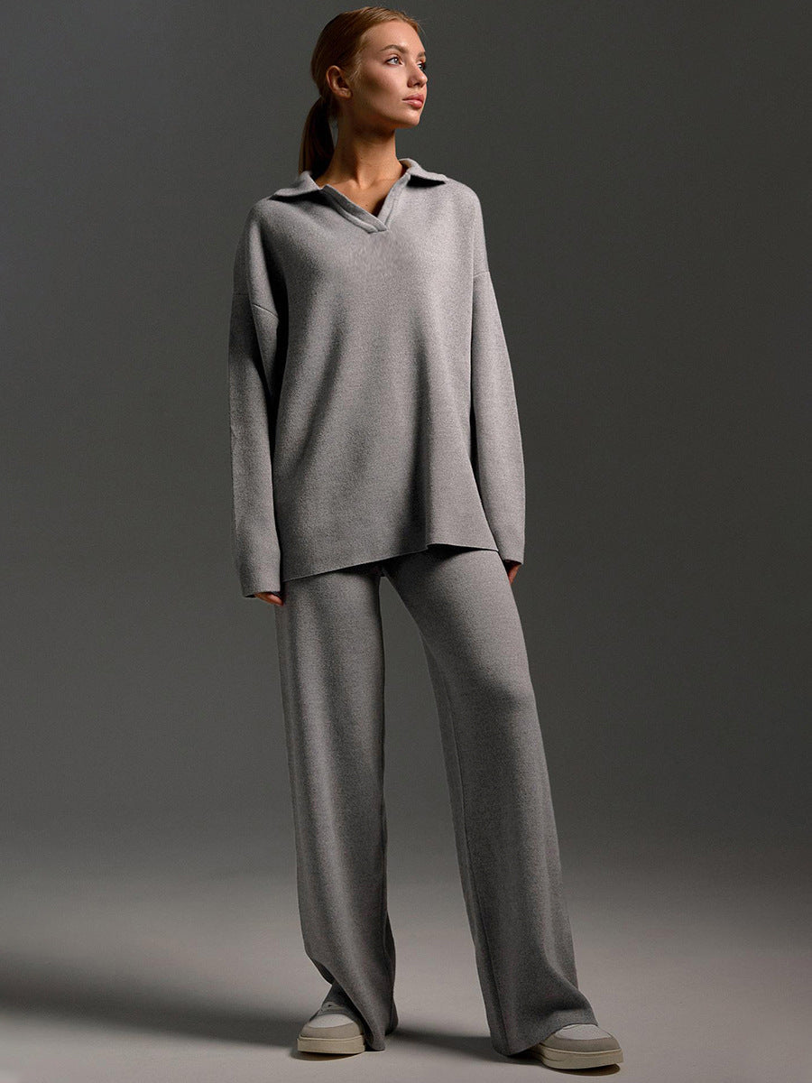 Esclusivo set di maglia invernale con elegante dolcevita e comodi pantaloni a gamba larga