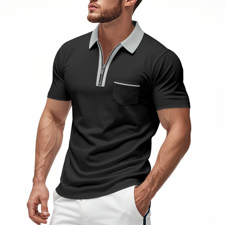 Męska koszulka polo Slim Fit z zamkiem błyskawicznym i kieszenią na piersi – modna i wygodna odzież codzienna z miękkiej mieszanki bawełny
