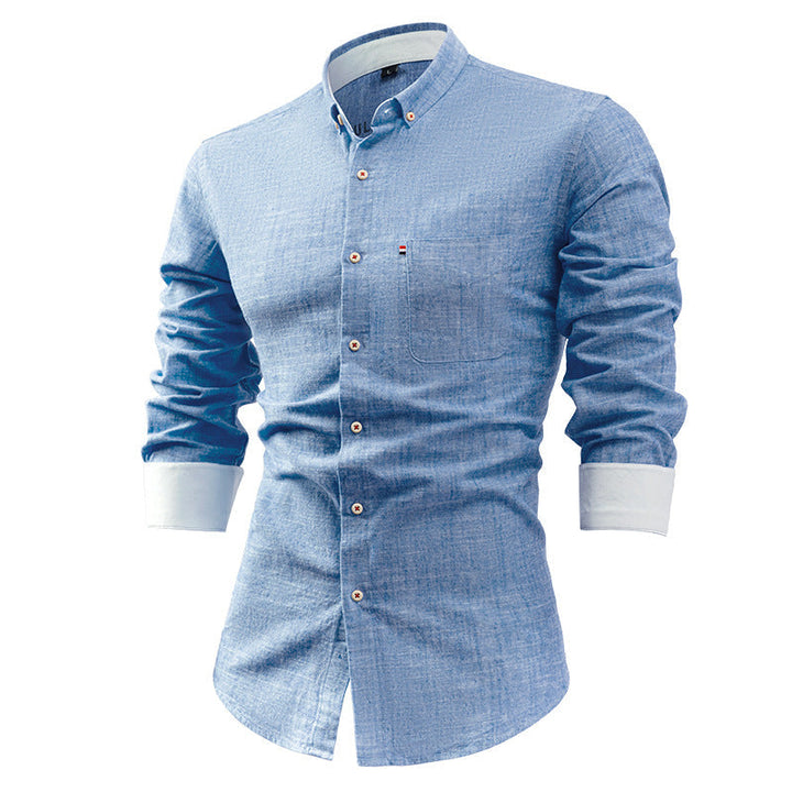 Elegante gilet da uomo a maniche lunghe in tessuto naturale con dettagli unici sul petto