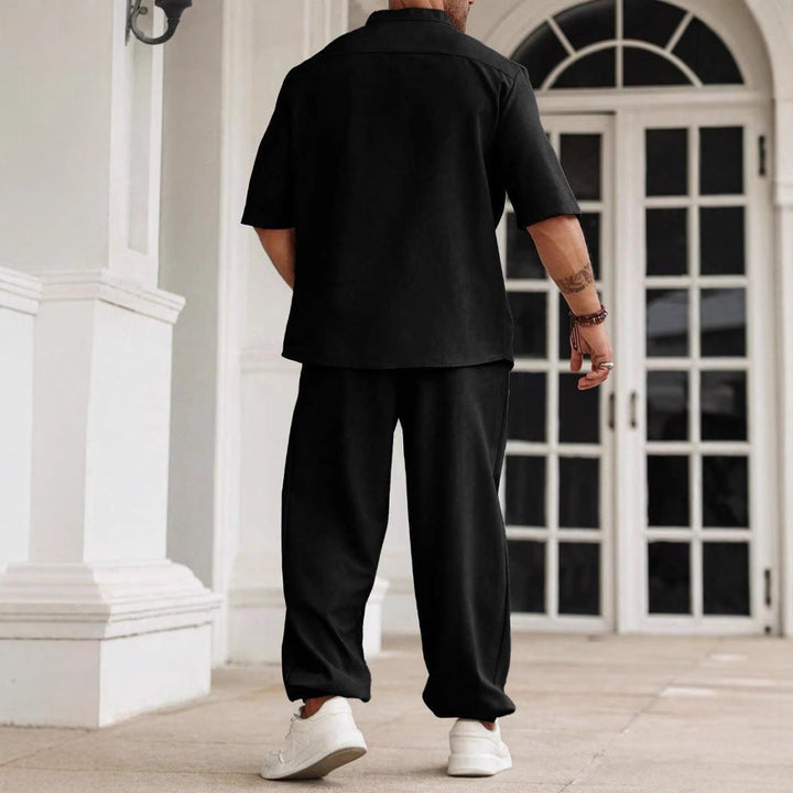Set completo per uomo - elegante T-shirt a maniche corte e comodi pantaloni in misto cotone e lino - vestibilità rilassata