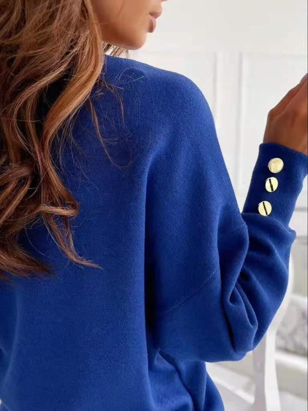 Accogliente maglione da donna con scollo a cuore, morbido tessuto a maglia, maniche lunghe ed eleganti bottoni - vestibilità comoda e casual