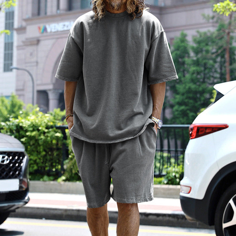 Set di abbigliamento sportivo oversize per uomo - T-shirt elegante, pantaloncini corti con coulisse, vestibilità comoda e moderna