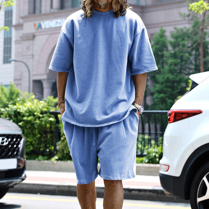 Set di abbigliamento sportivo oversize per uomo - T-shirt elegante, pantaloncini corti con coulisse, vestibilità comoda e moderna