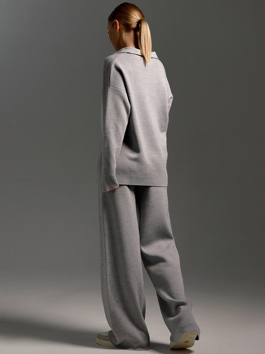 Esclusivo set di maglia invernale con elegante dolcevita e comodi pantaloni a gamba larga