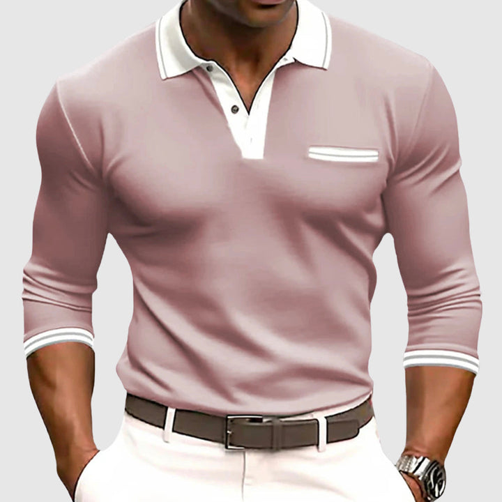 Camicia da uomo a maniche lunghe con lunghezza regolabile - elegante polo in cotone melange con poliestere resistente