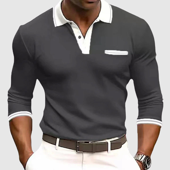 Camicia da uomo a maniche lunghe con lunghezza regolabile - elegante polo in cotone melange con poliestere resistente