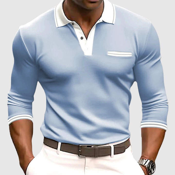 Camicia da uomo a maniche lunghe con lunghezza regolabile - elegante polo in cotone melange con poliestere resistente