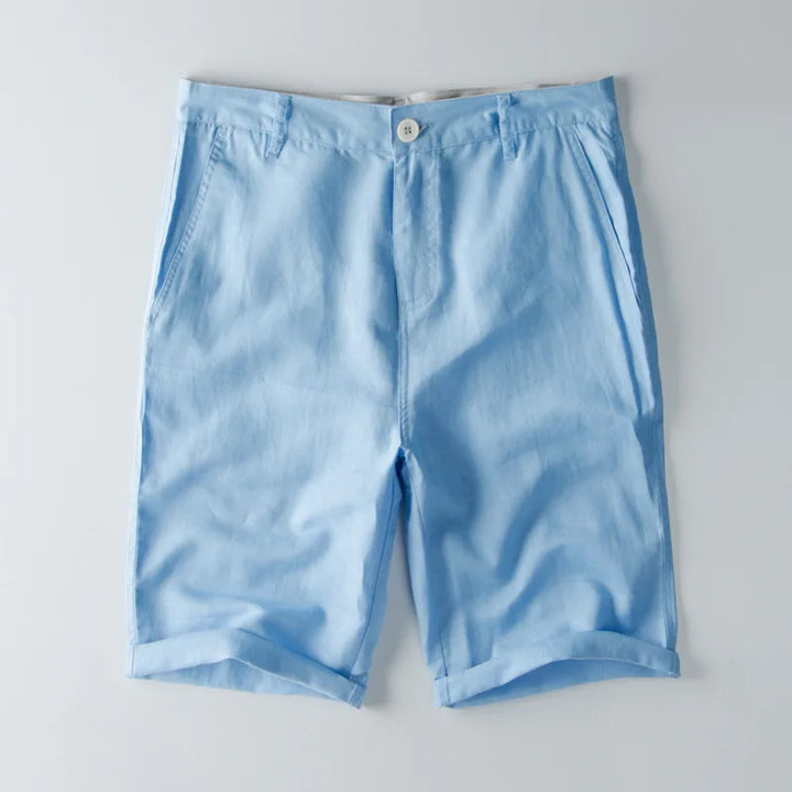 Pantaloncini da uomo in misto cotone e lino - vestibilità comoda, gambe lunghe e pratiche tasche