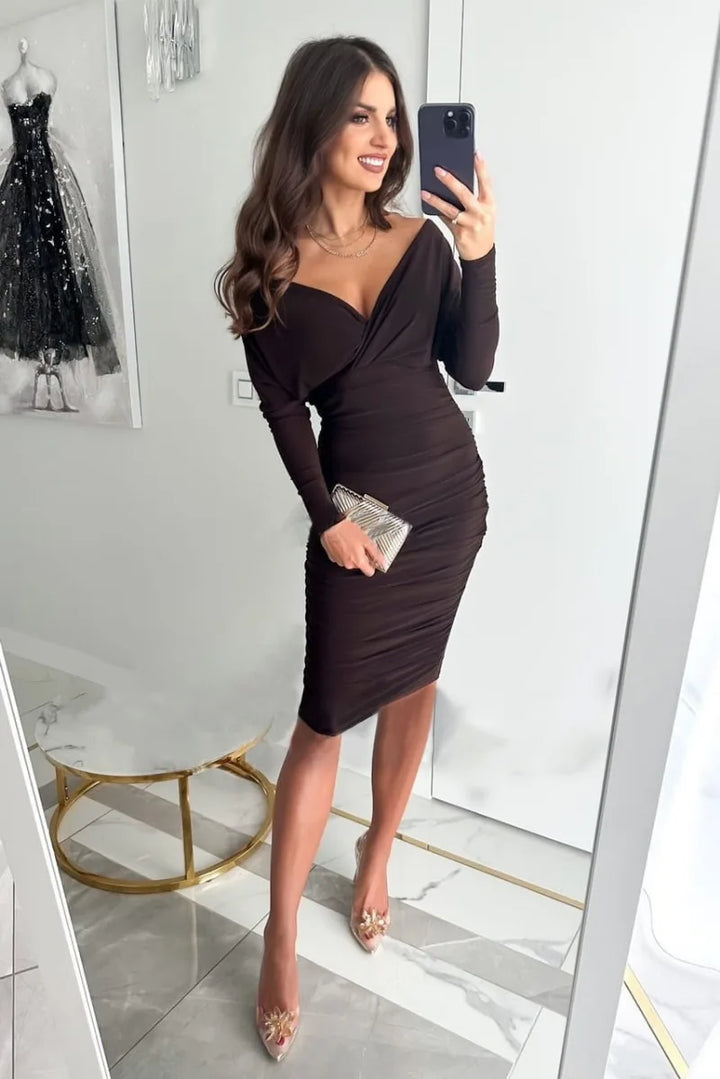 Robe Femme Élégante Style Bodycon - Spalle scoperte, manici lunghi, taglio e tendenza per una serata sofisticata