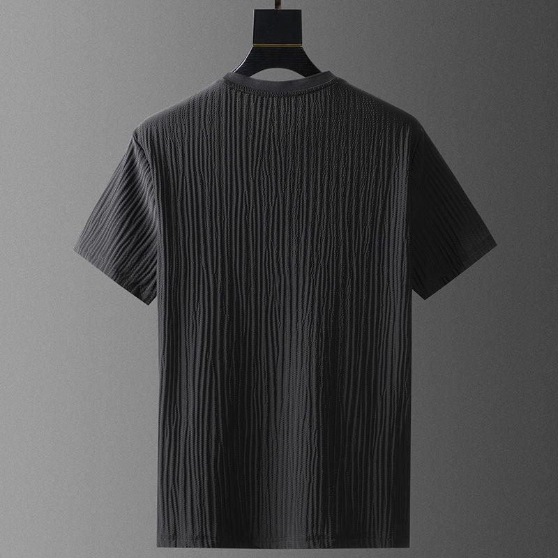 Elegante set tuta da uomo in tessuto plissettato - comoda T-shirt a maniche corte e comodi joggers dalla vestibilità rilassata