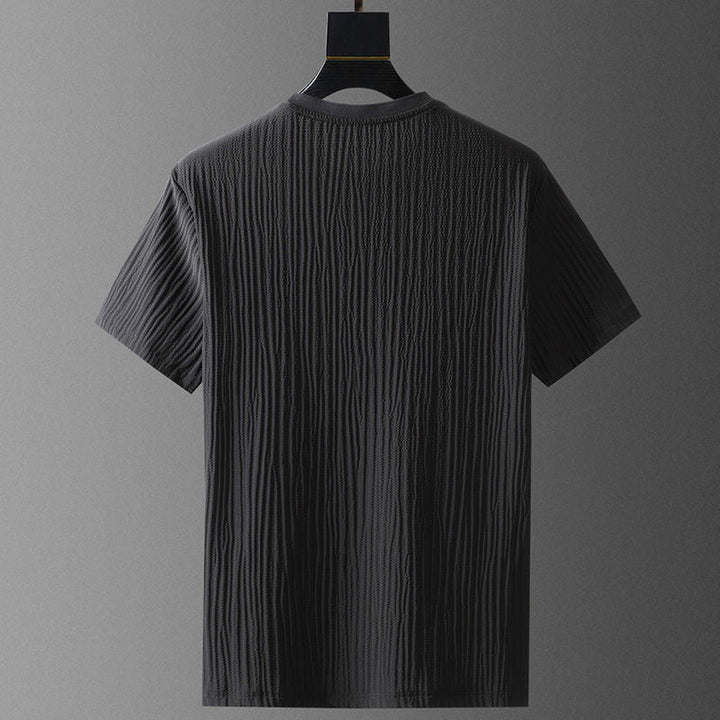 Elegante set tuta da uomo in tessuto plissettato - comoda T-shirt a maniche corte e comodi joggers dalla vestibilità rilassata