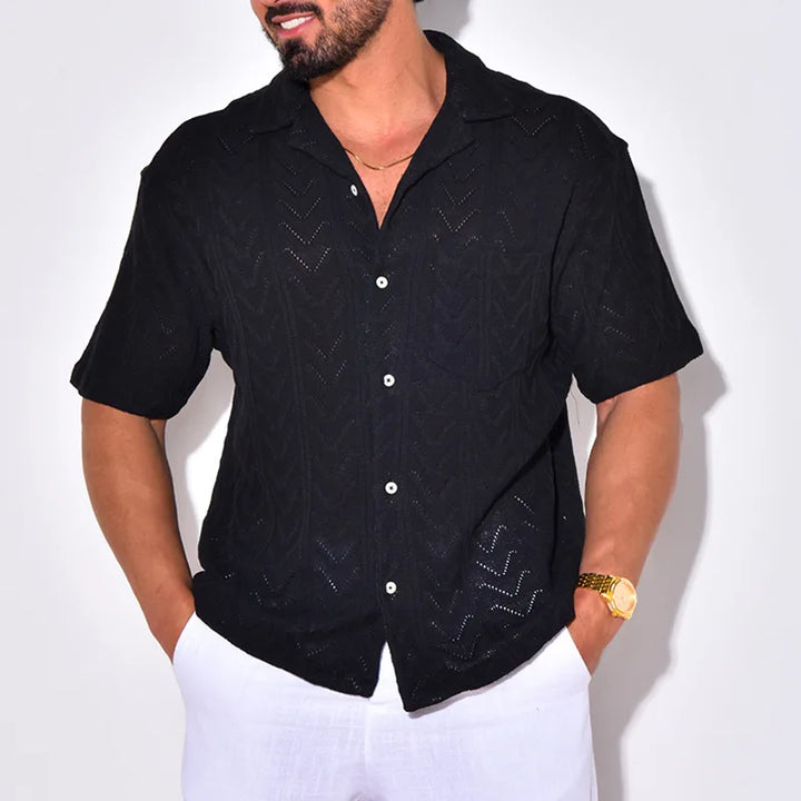 Camicia da uomo elegante in maglia jacquard - comoda vestibilità ampia, maniche corte e colletto casual per un look unico