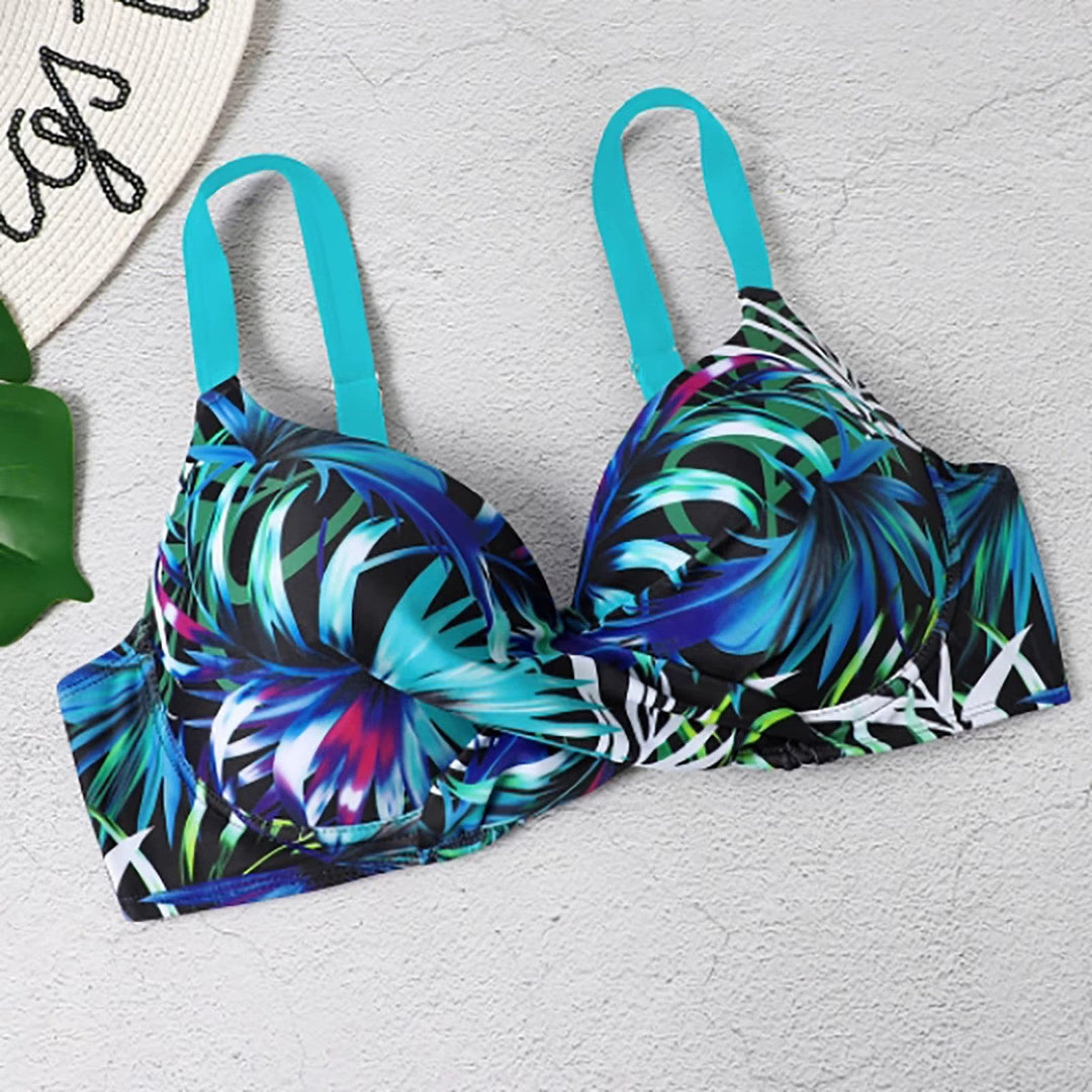 Elegante bikini da donna a vita alta con stampa di foglie alla moda per un look unico