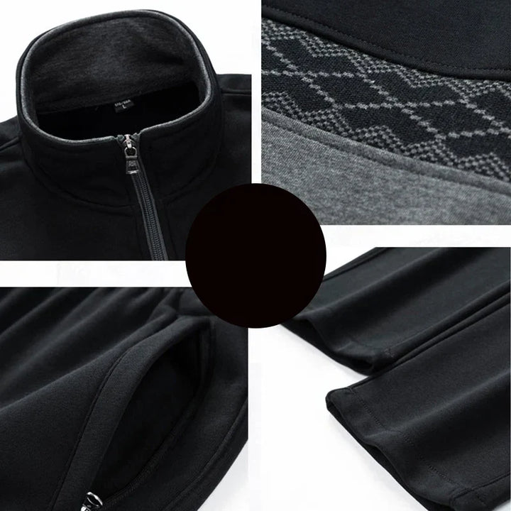 Elegante set da uomo con cardigan alla moda con colletto e pratiche tasche