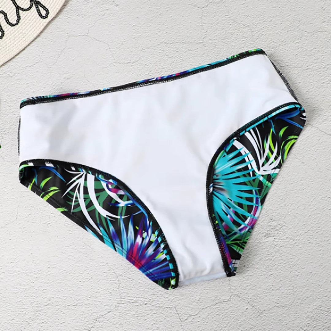 Elegante bikini da donna a vita alta con stampa di foglie alla moda per un look unico
